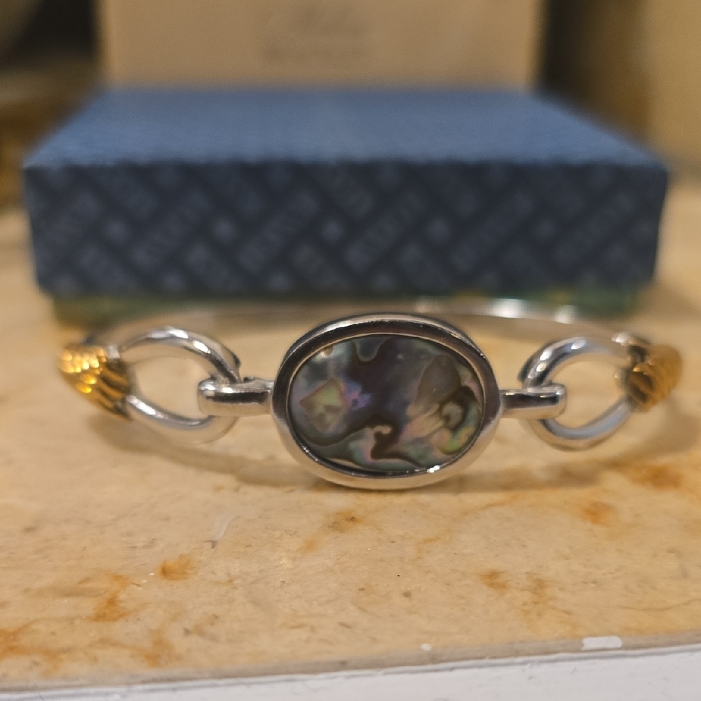 Avon Vintage 1970's Elegant Silver and Gold Abalone Bracelet